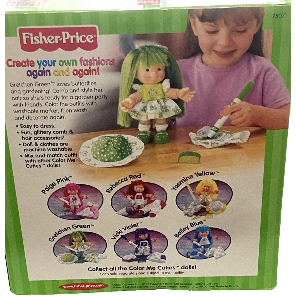 Vtg 2000 Fisher Price Color Me Cuties Gretchen Green Doll ~ New in Box